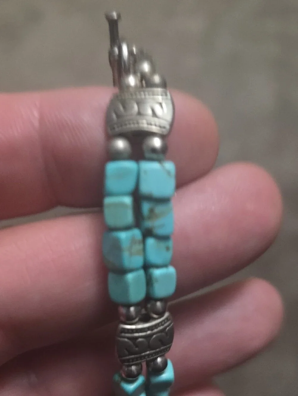 Handcrafted Turquoise Ans Silver Beaded Bracelet with Toggle Clasp